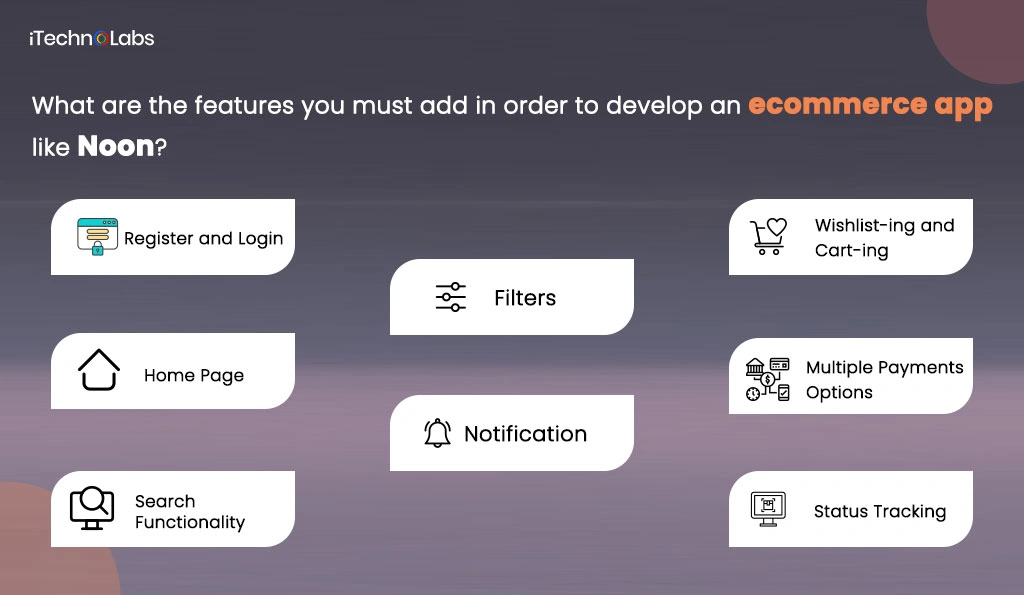 What are the features you must add in order to develop an ecommerce app like Noon?